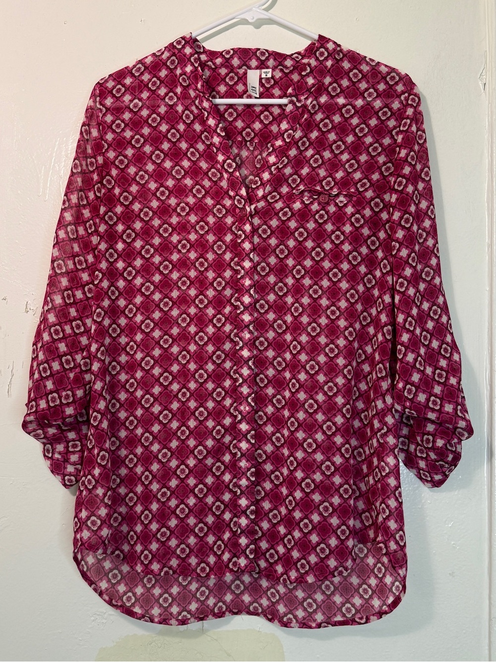 KUT from the Kloth Pink Geometric Roll-Tab Sleeve Blouse - Size M
